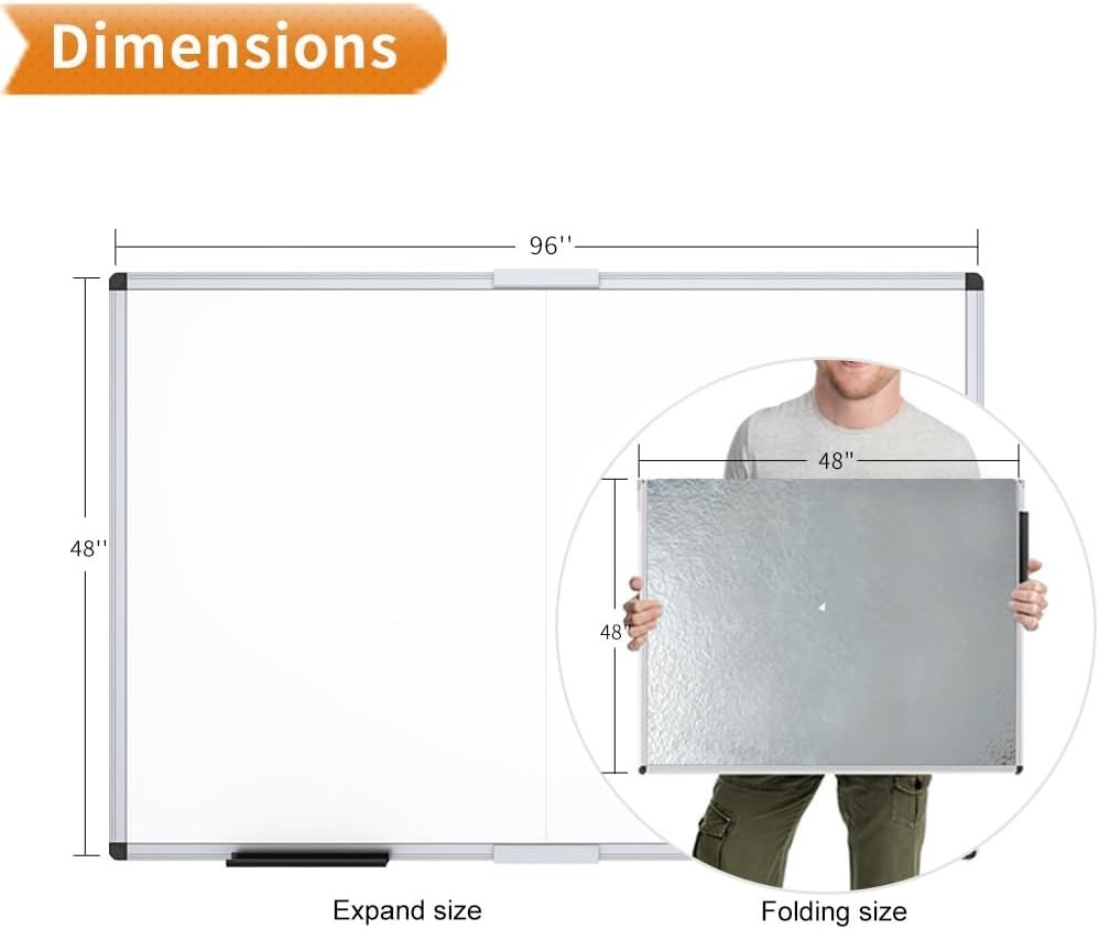 Foldable Whiteboard 96×48″ | Magnetic Surface, Marker Tray