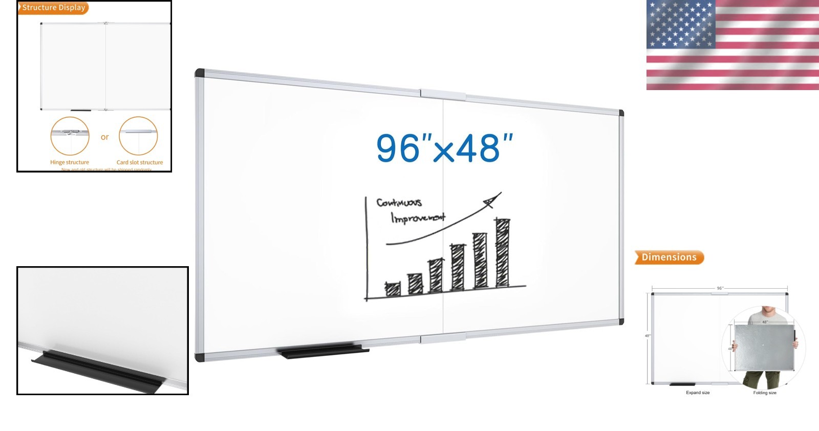 Foldable Whiteboard 96×48″ | Magnetic Surface, Marker Tray