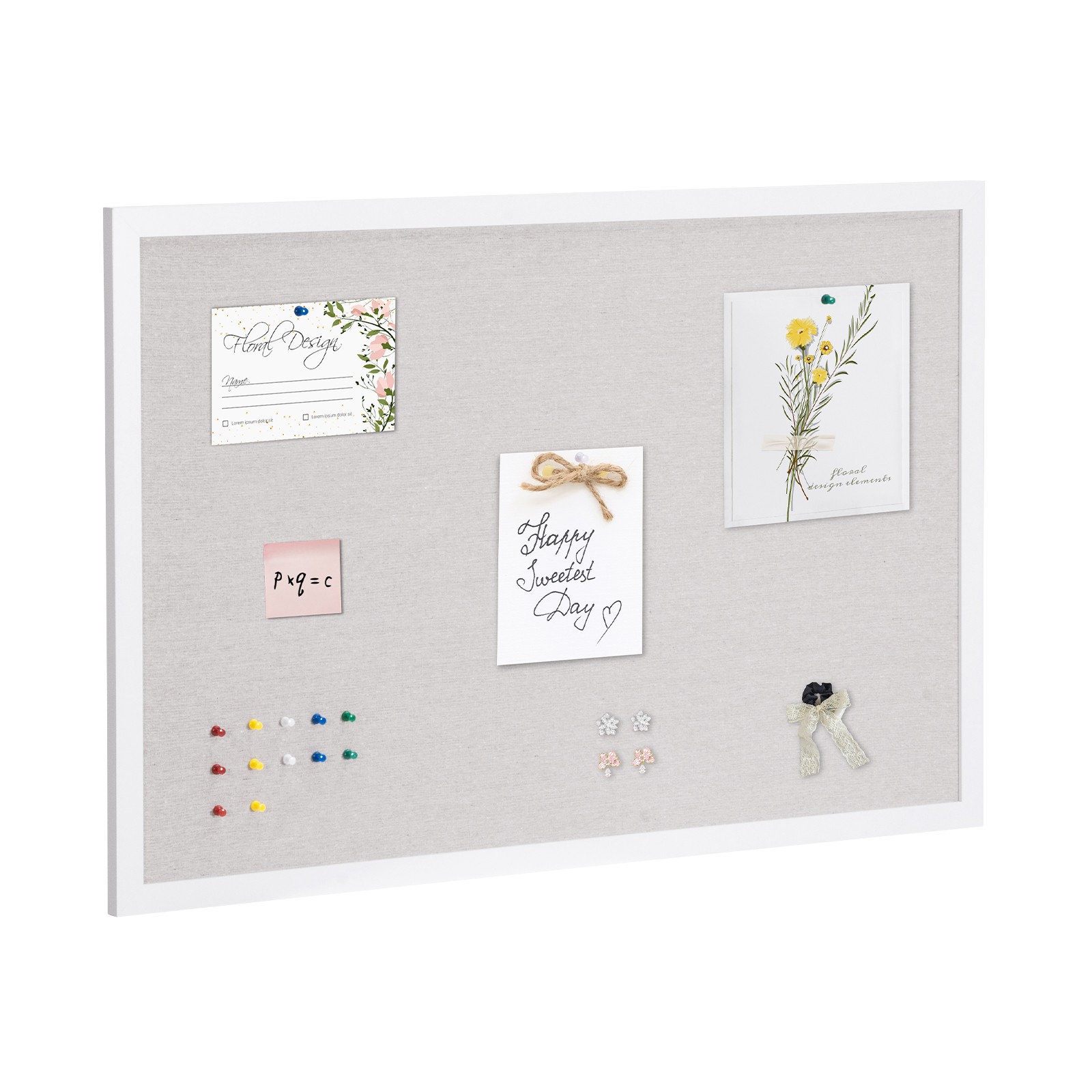 Uimoso 36″x24″ White Cork Board with Linen Surface Wall-Mounted Bulletin Board