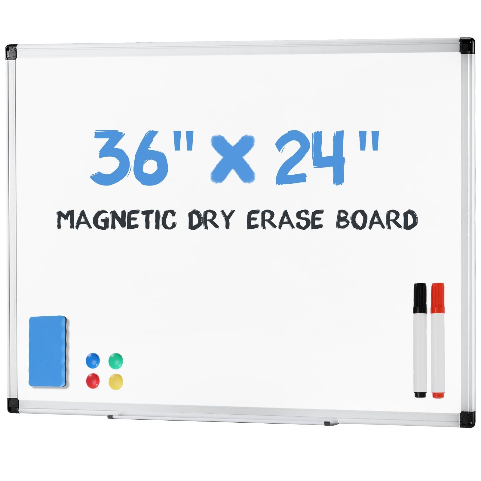 Magnetic Dry Erase Board 36″ x 24″ – Wall-Mounted, Includes Eraser & Markers, Of