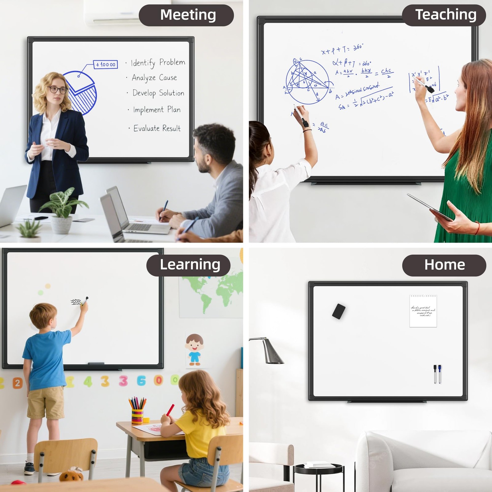 VUSIGN 36×24 Magnetic Dry Erase Whiteboard, Wall Mount, Black Frame
