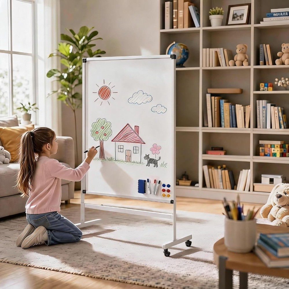 Rolling Mobile Dry Erase Board Magnetic Whiteboard w/ Stand 40 x 28 Double Sided