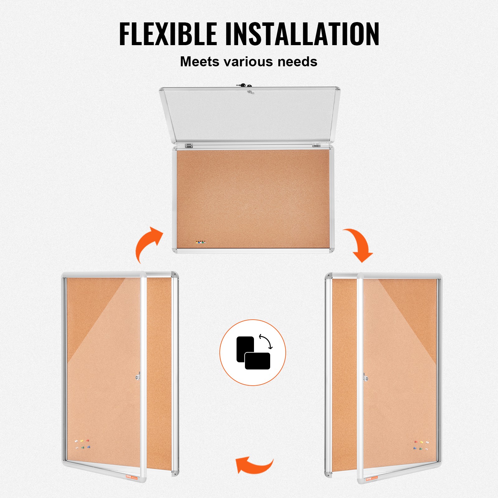 36″x24″ Enclosed Cork Board Wall Mount Aluminum Frame Lockable Bulletin Board