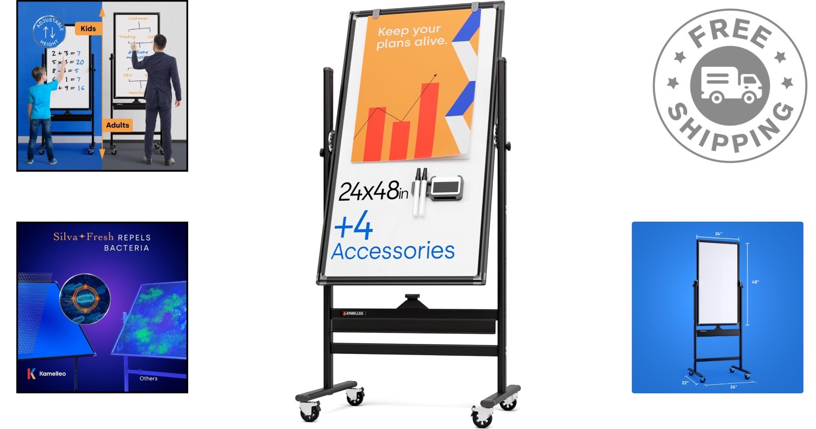 Large 24×48 Portable Whiteboard – Freestanding Magnetic Solution for Any Space