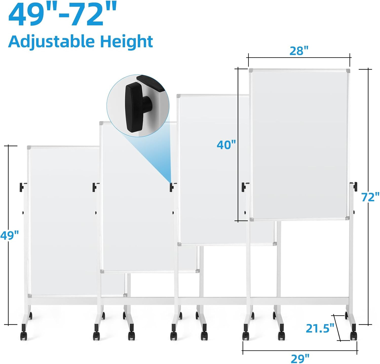 Rolling Dry Erase Board, 40” X 28” Magnetic Double Sided Whiteboard with Stand,