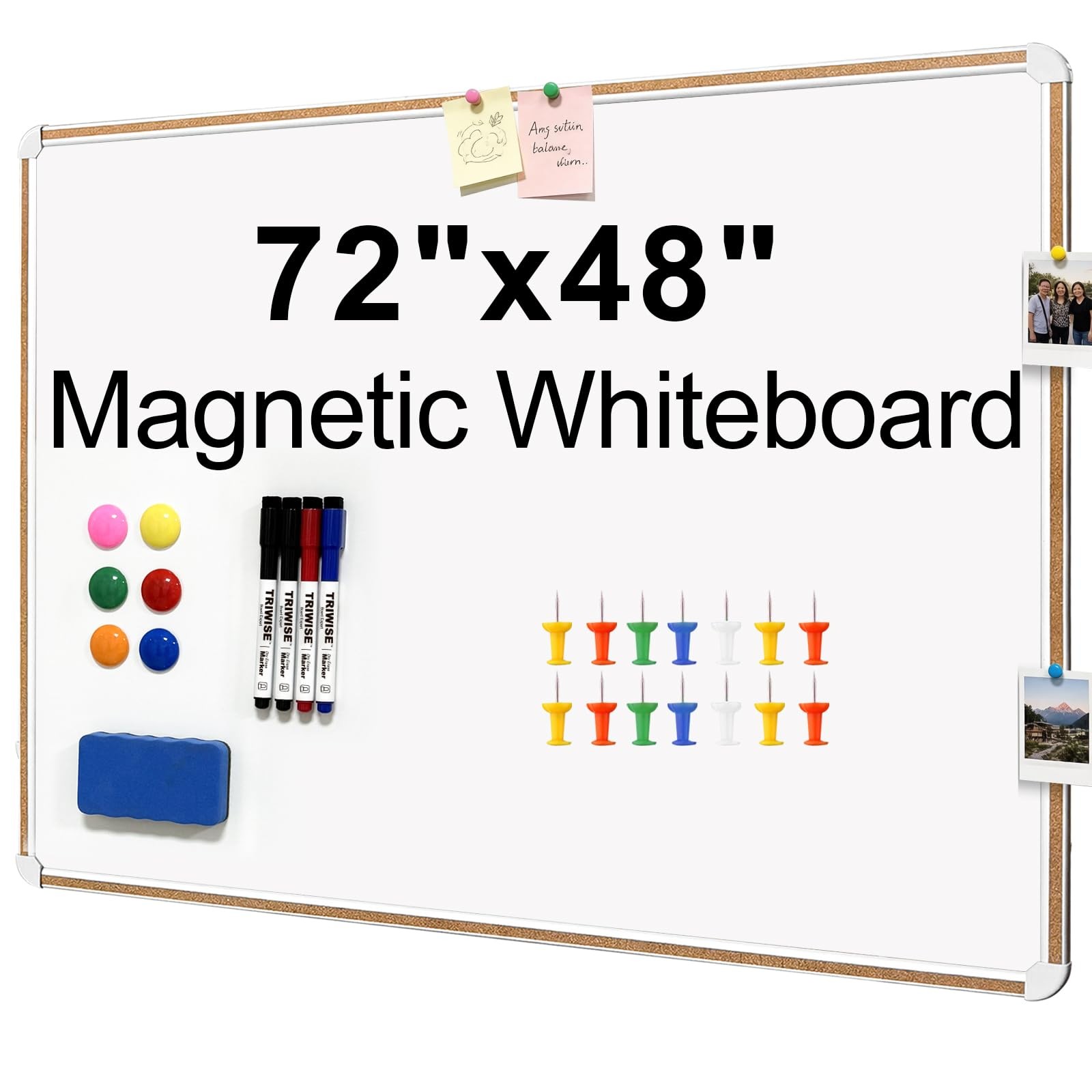 Large Magnetic White Board for Wall,Aluminum & Cork Strip Frame Whiteboard fo…