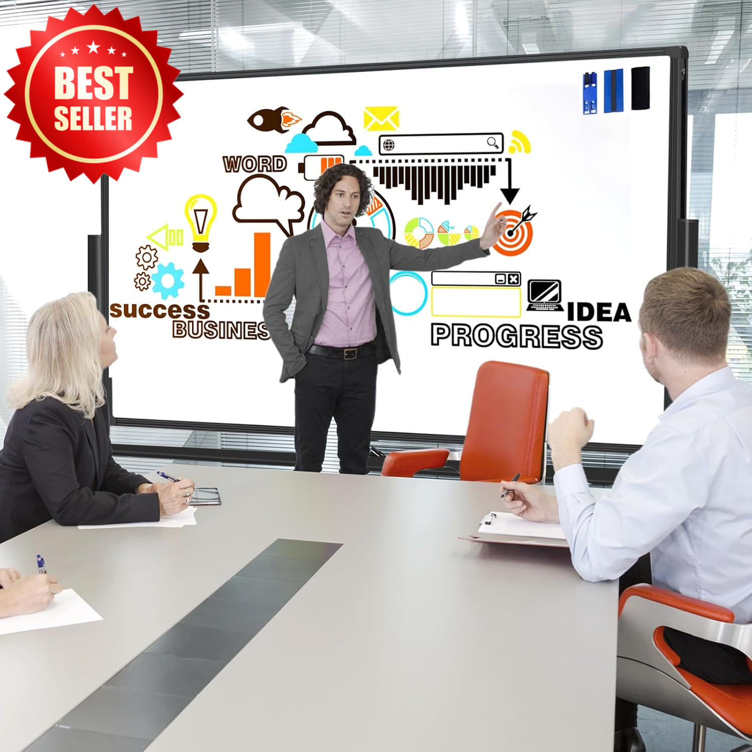 Rolling White Board on Wheels 72×40 Double-Sided Magnetic Dry Erase Board US