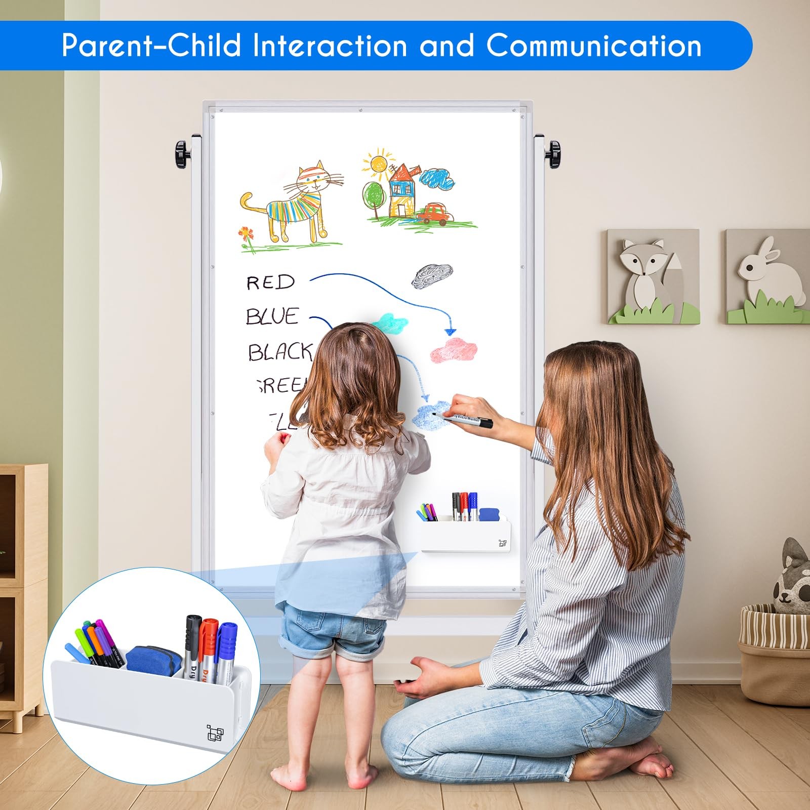 Rolling White Board, 48 x 32 Height Adjustable Whiteboard on Wheels, Large Ma…