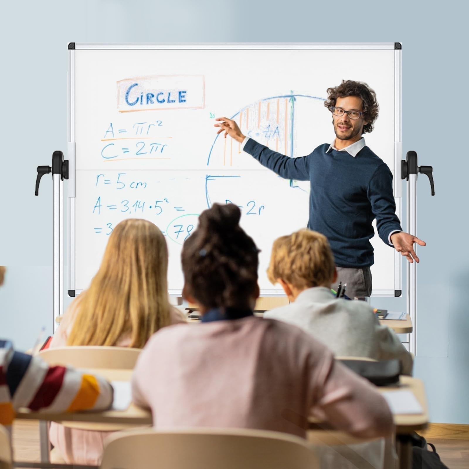 VIZ-PRO Double-Sided Mobile Whiteboard 48 x 36″ Magnetic Rolling Dry Erase Board