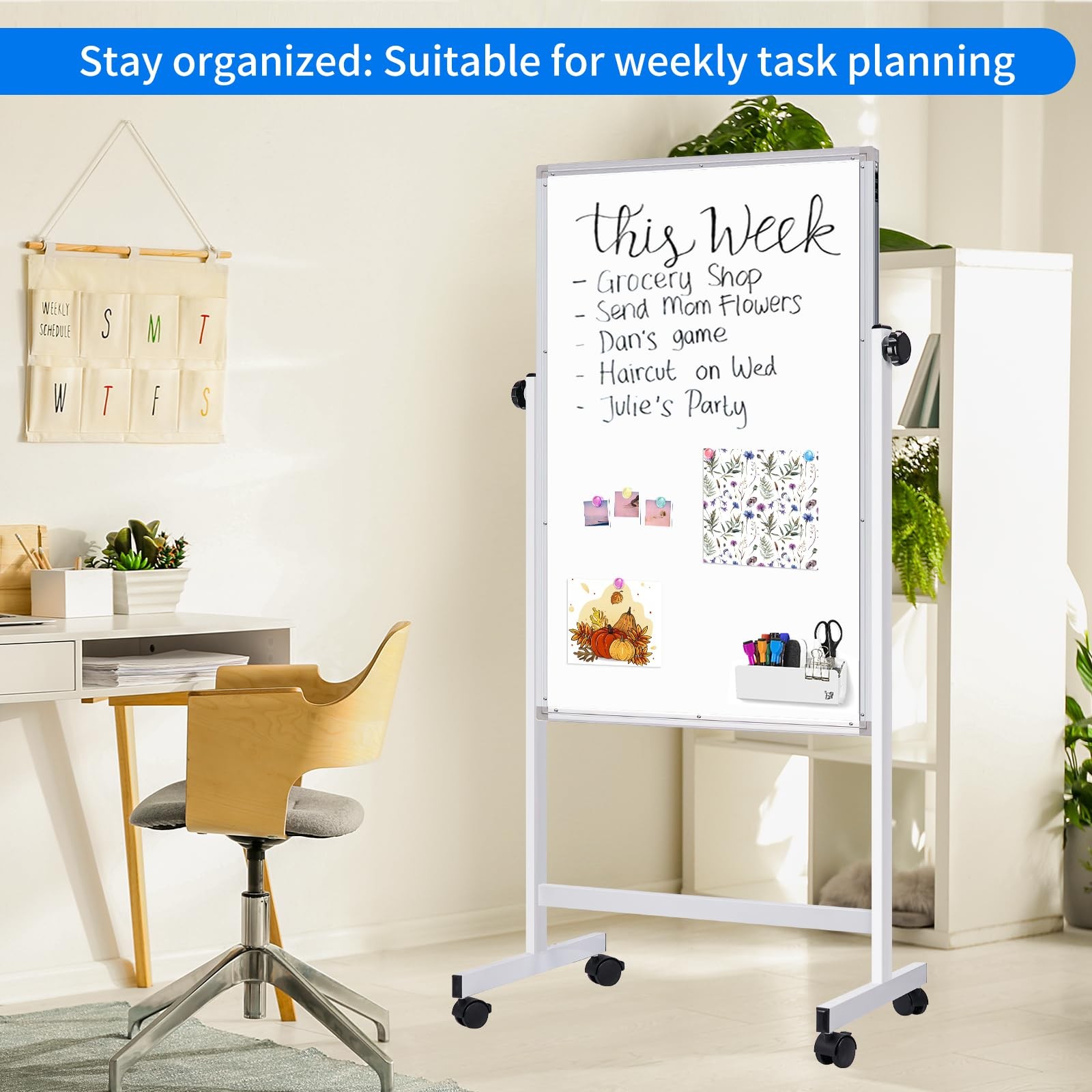 Rolling White Board, 48 x 32 Height Adjustable Whiteboard on Wheels, Large Ma…