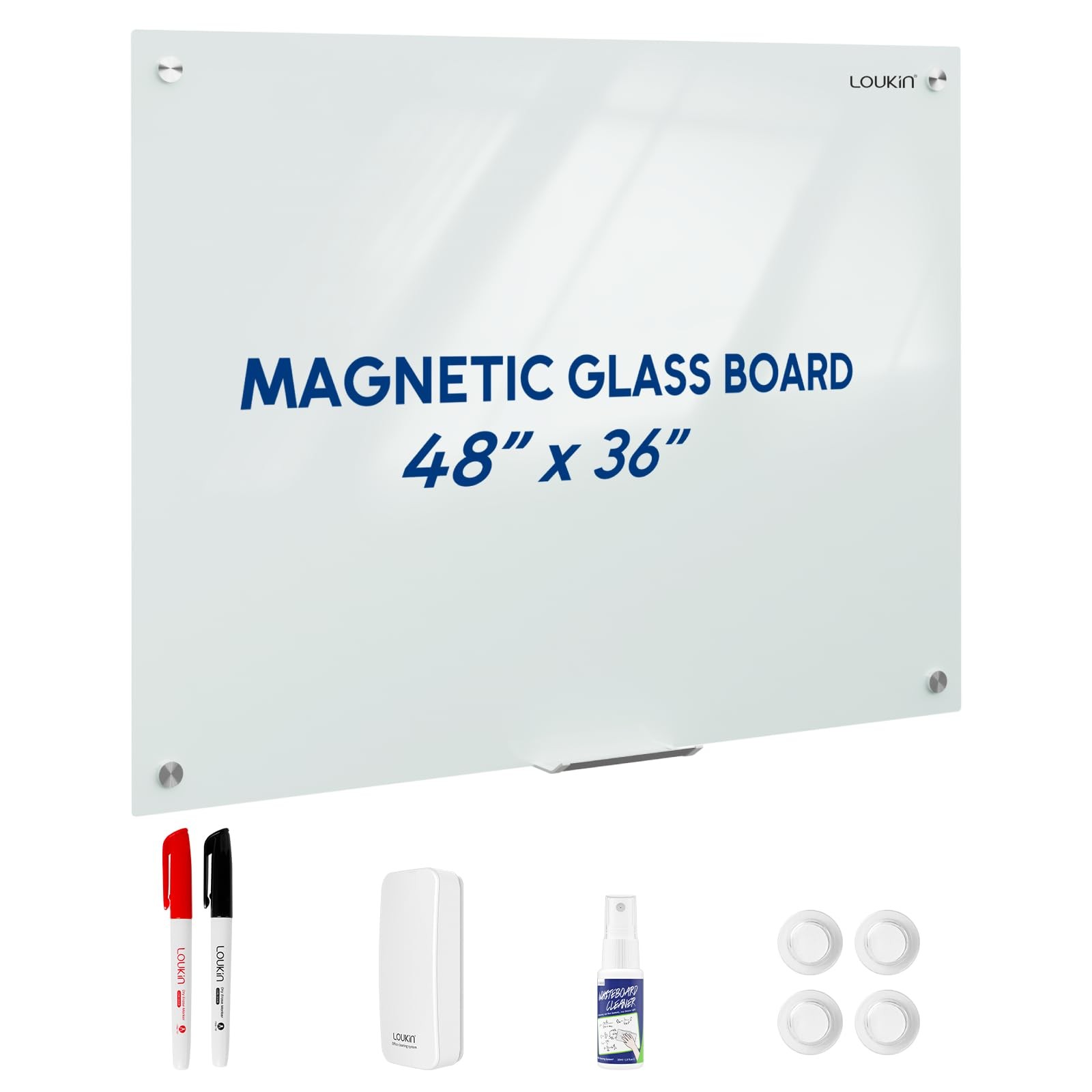 Loukin Glass Whiteboard 36″ x 48″ Magnetic Dry Erase Frameless Wall Board