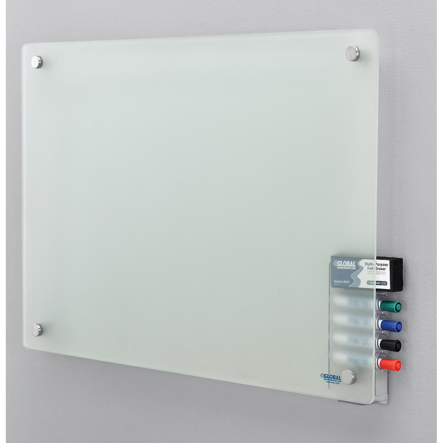 36″W x 24″H Frosted Glass Dry Erase Board with Markers Eraser