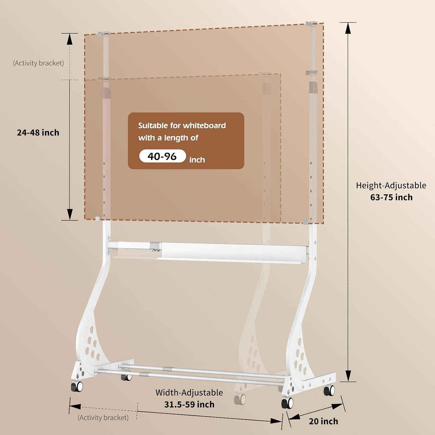 Glass White Board Stand – Wheels, Height & Width Adjustable