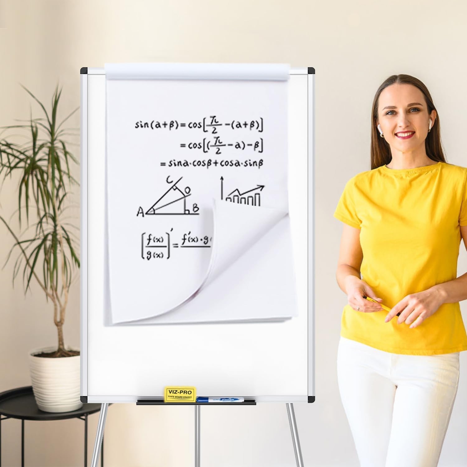 Portable Dry Erase Board Easel 36×24 Inches with Pen Tray Hook Classroom Use