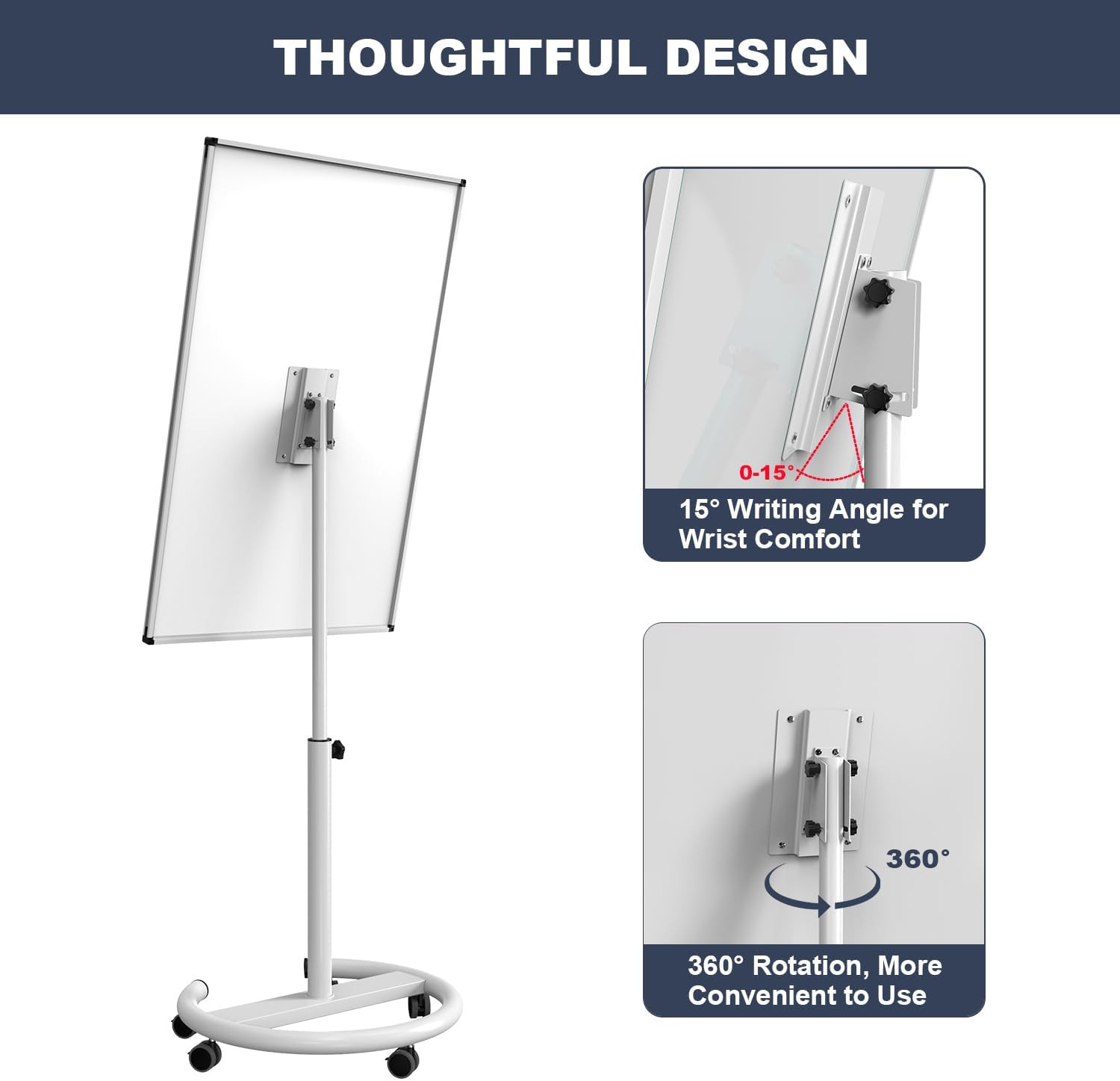 Mobile Whiteboard on Wheels – 40” X 26” Portable Magnetic Standing White Board