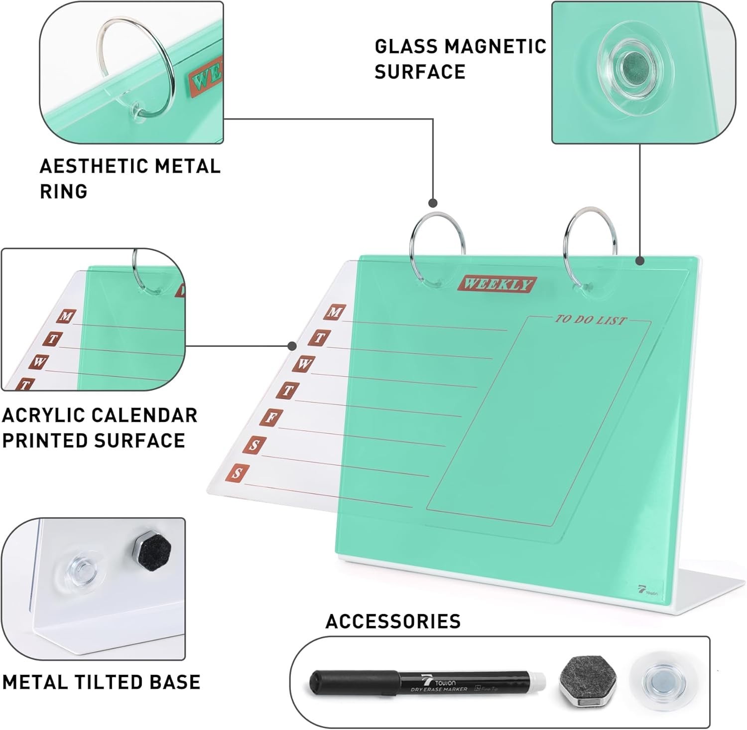 Desktop Glass Dry Erase & Acrylic Aesthetic Calendar Weekly to-do List Combo,…